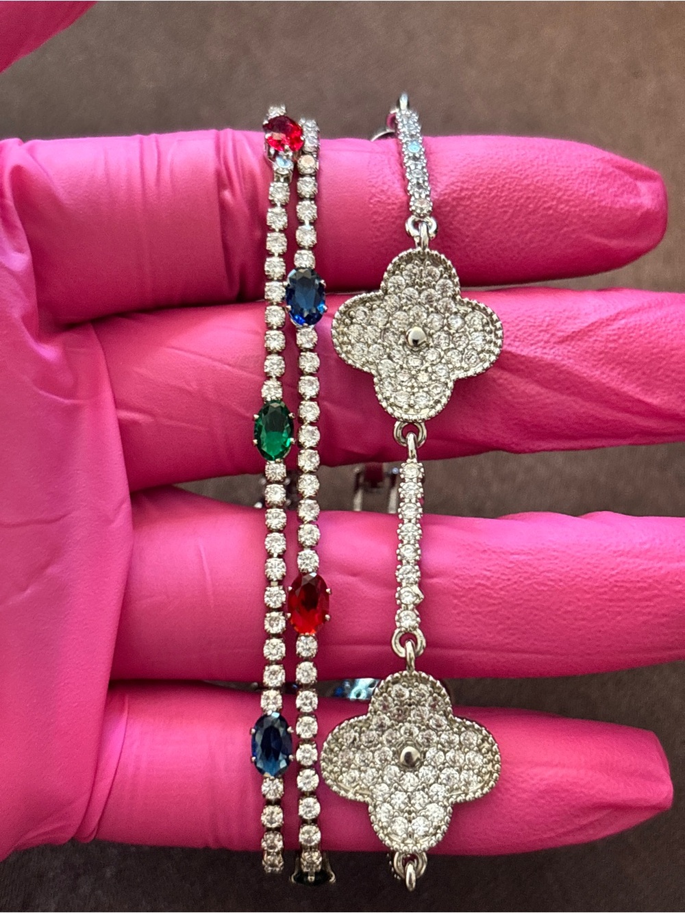 Pretty Bird Silver Clover & Double Tennis CZ Bracelets